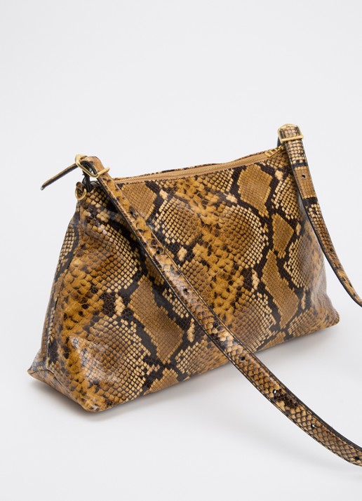 Zadig&Voltaire Jim Wild schoudertas van leer met slangenprint - achterkant 7 camel