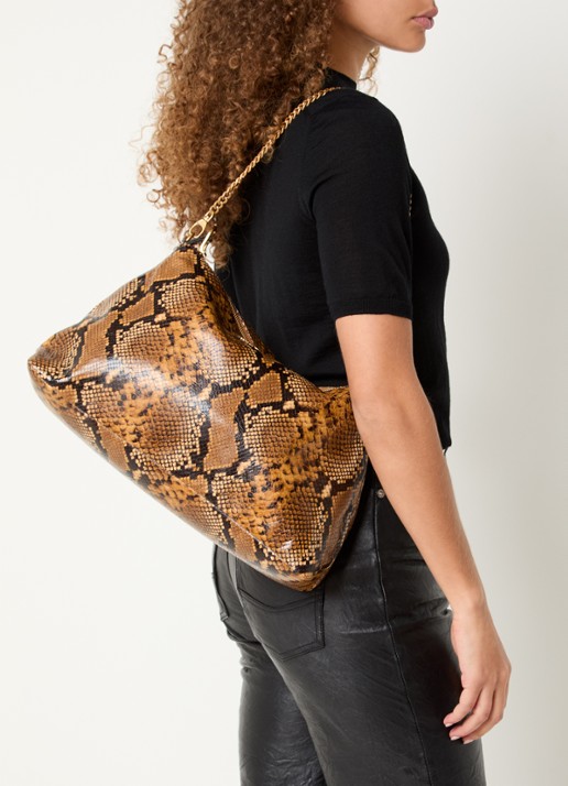Zadig&Voltaire Jim Wild schoudertas van leer met slangenprint - voorkant 6 camel