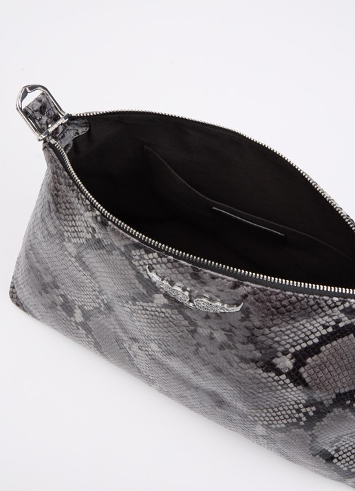 Zadig&Voltaire Jim Wild schoudertas van leer met slangenprint - detail 4 donkergrijs
