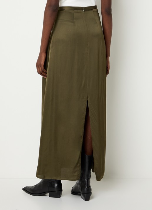 Zadig&Voltaire Jimeno maxi rok van satijn met split - achterkant 4 mosgroen