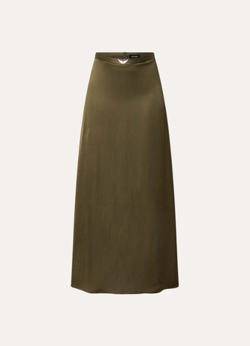 Zadig&Voltaire Jimeno maxi rok van satijn met split - voorkant 2 mosgroen