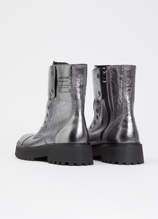 Zadig&Voltaire Joe Fast biker boot van leer met metallic finish - achterkant zilver