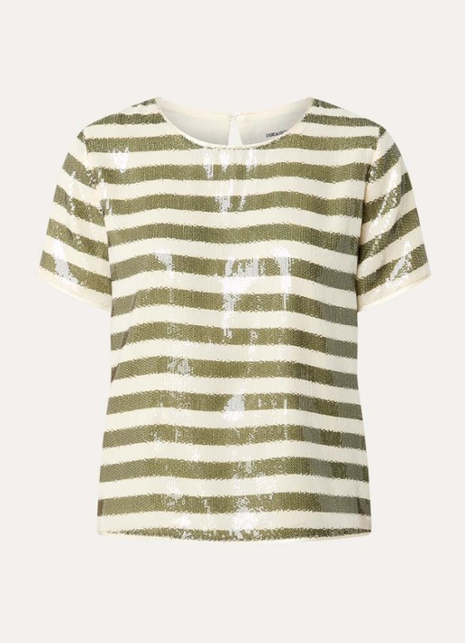 Zadig&Voltaire Judo top met pailletten en pofmouw - voorkant 2 mosgroen