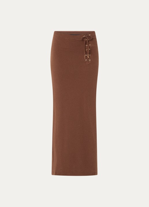 Zadig&Voltaire Juno maxi kokerrok in linnenblend - voorkant 2 bruin