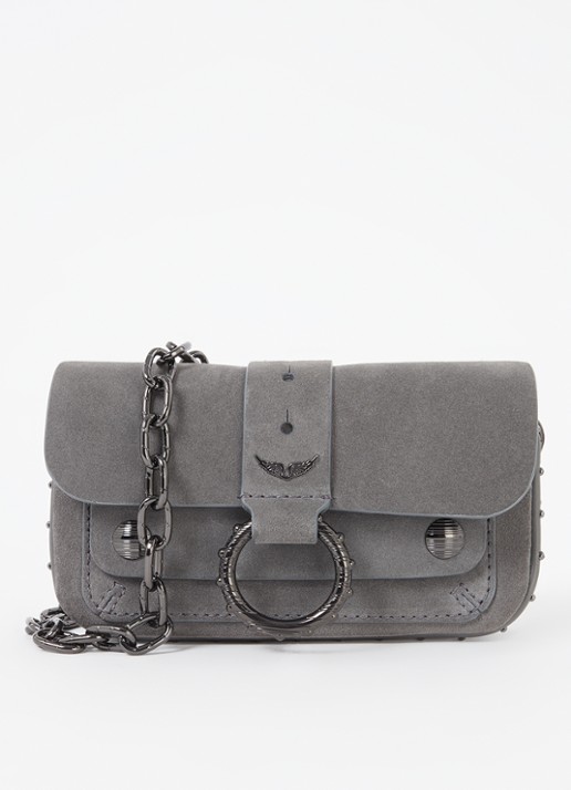 Zadig&Voltaire Kate clutch van kalfssuède met afneembare schouderriem