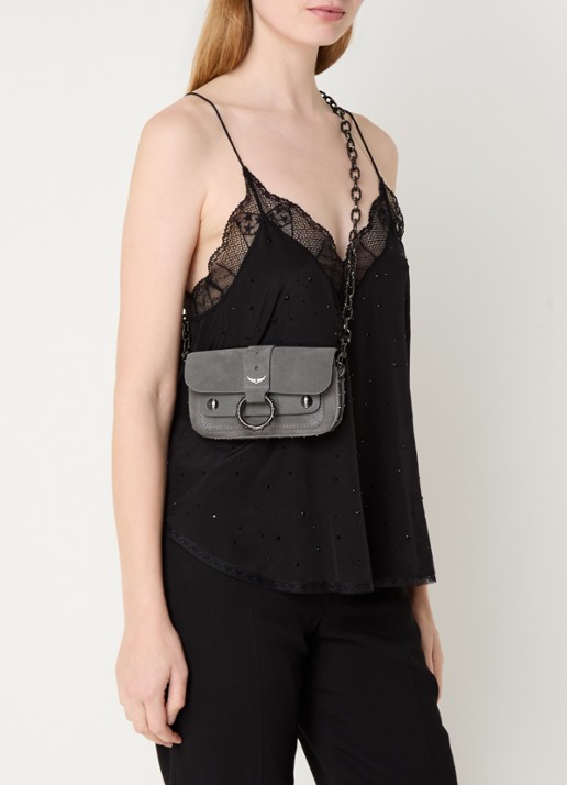 Zadig&Voltaire Kate clutch van kalfssuède met afneembare schouderriem - voorkant 3 grijs