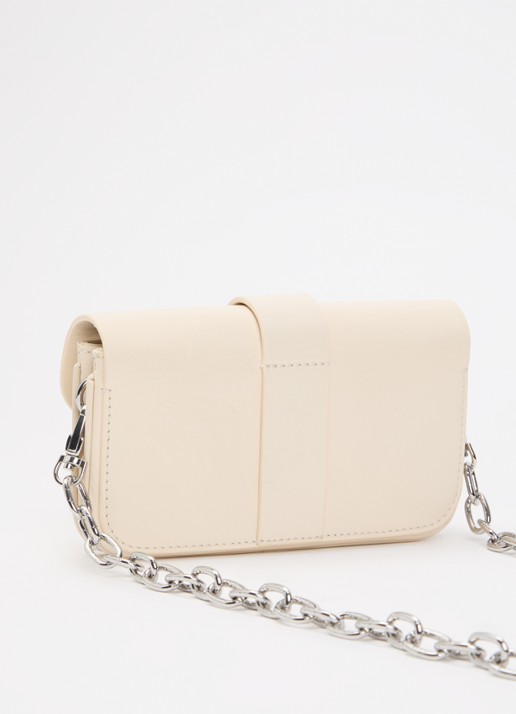 Zadig&Voltaire Kate clutch van leer met afneembare schouderriem - achterkant 2 creme