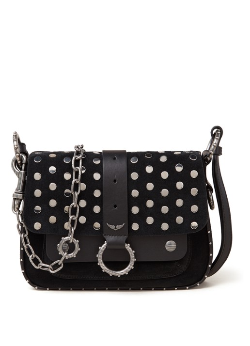 Zadig&Voltaire Kate crossbodytas van kalfssuède met studs - voorkant zwart