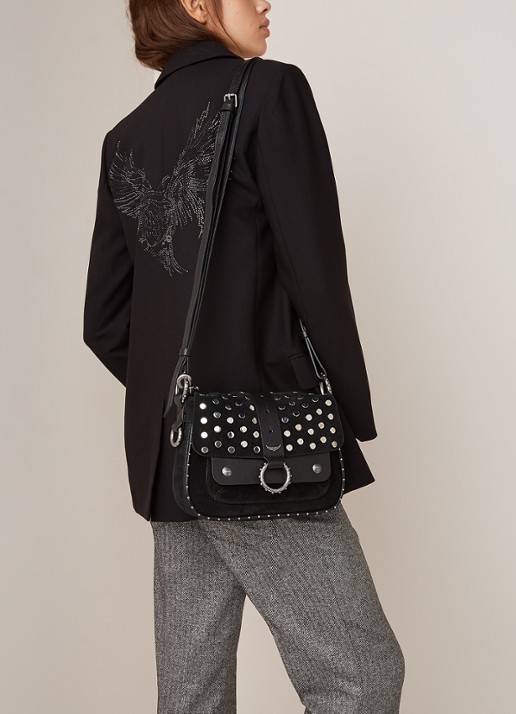 Zadig&Voltaire Kate crossbodytas van kalfssuède met studs - voorkant 2 zwart