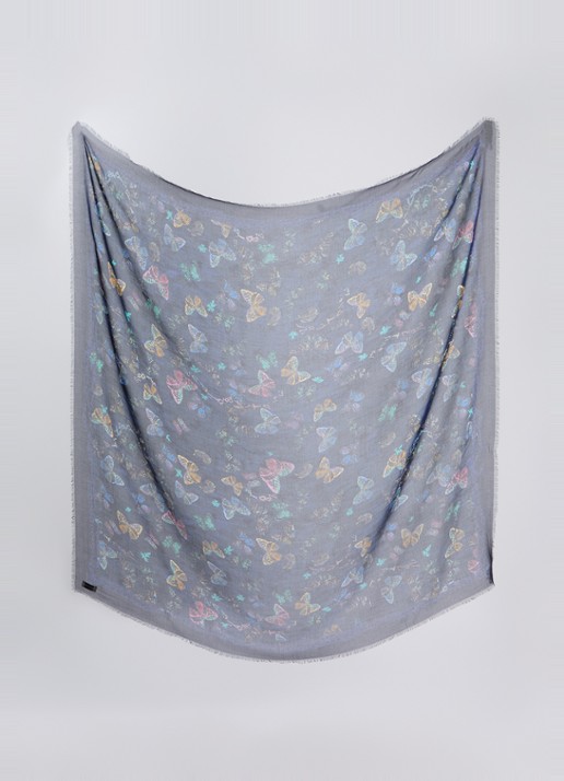 Zadig&Voltaire Kerry Butterfly sjaal met print 135 cm x 135 cm - detail 2 donkerblauw