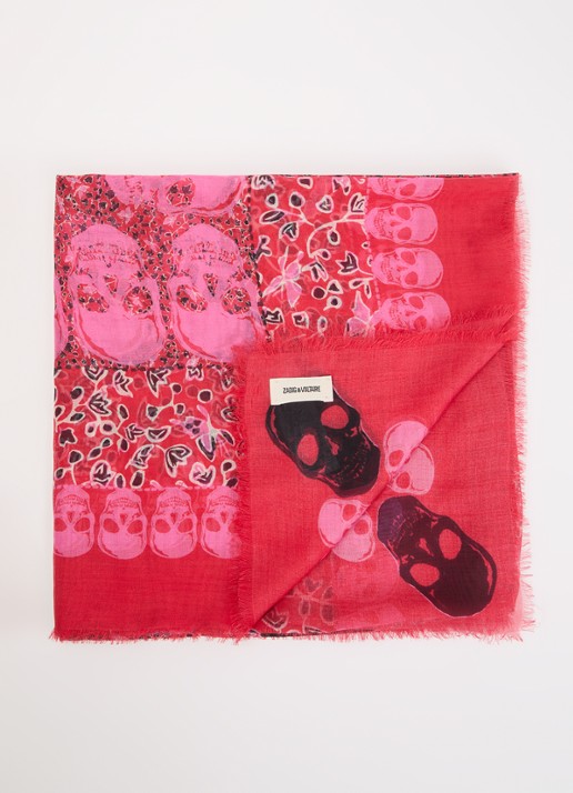 Zadig&Voltaire Kerry Garden sjaal met print 135 x 135 cm - voorkant 3 fuchsia