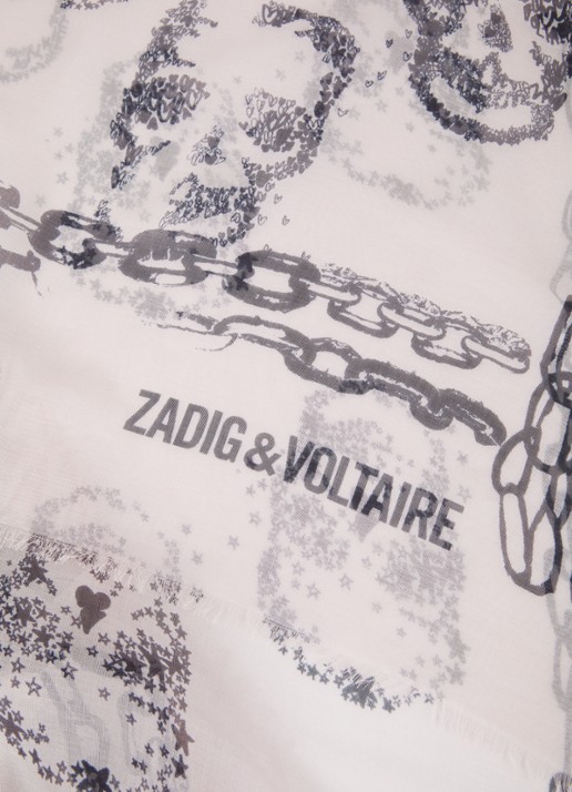 Zadig&Voltaire Kerry sjaal met print en franjes 135 x 135 cm - detail 2 oudroze