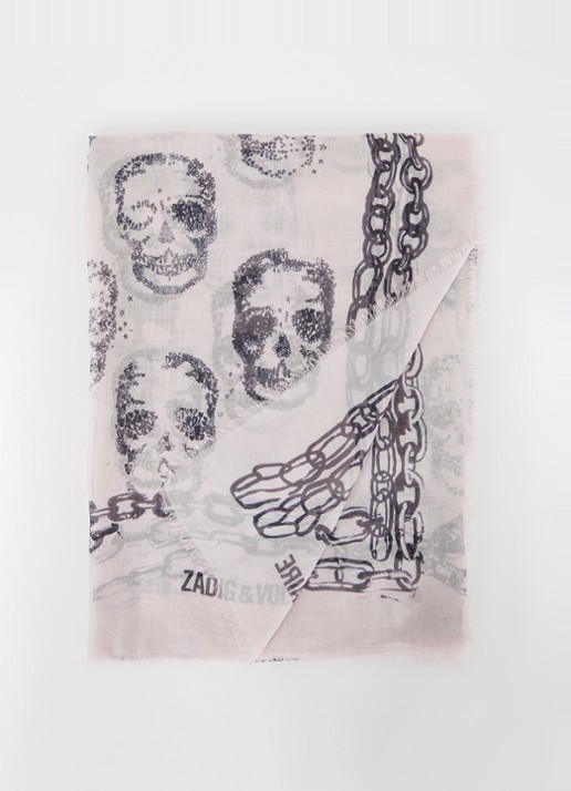 Zadig&Voltaire Kerry sjaal met print en franjes 135 x 135 cm - voorkant 3 oudroze