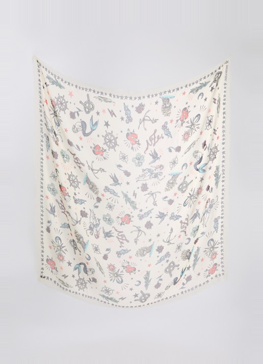 Zadig&Voltaire Kerry Tattoo sjaal met print 135 cm x 135 cm - detail 2 ivoor