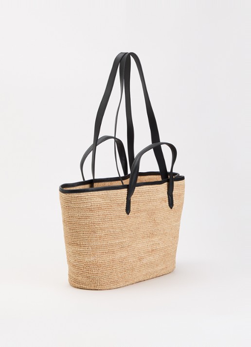 Zadig&Voltaire Le wings panier schoudertas van raffia met logo  - achterkant 2 zwart