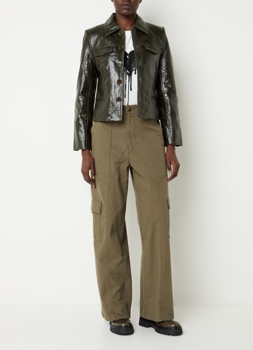 Zadig&Voltaire Liam jack van imitatieleer met borstzakken - voorkant 2 bronsgroen