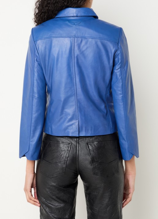 Zadig&Voltaire Liam jack van lamsleer met schoudervulling en paspelzakken - achterkant 3 blauw