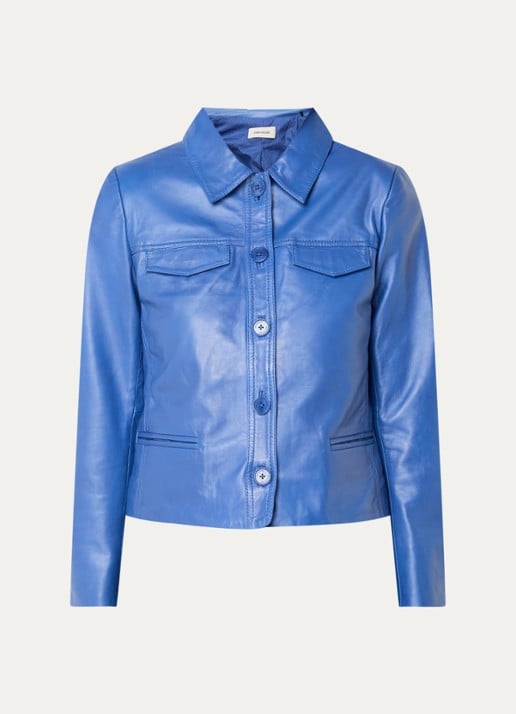 Zadig&Voltaire Liam jack van lamsleer met schoudervulling en paspelzakken - voorkant blauw