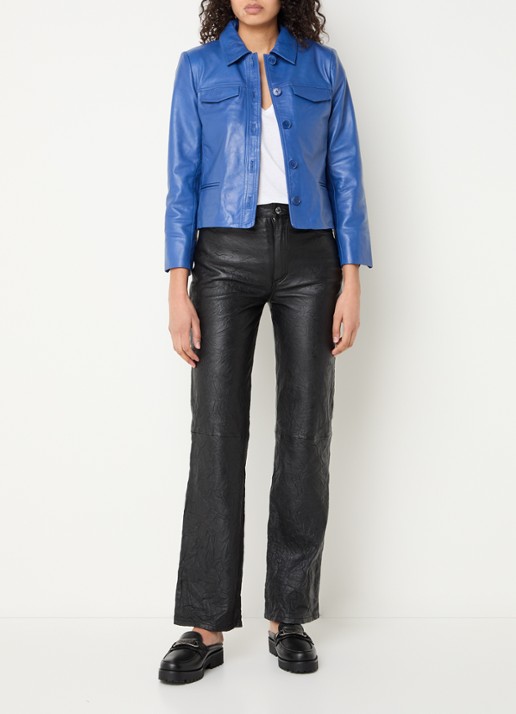 Zadig&Voltaire Liam jack van lamsleer met schoudervulling en paspelzakken - voorkant 2 blauw