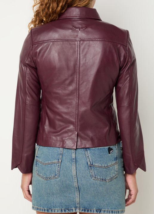 Zadig&Voltaire Liam jack van lamsleer met schoudervulling en paspelzakken - achterkant bordeauxrood