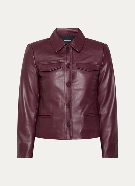 Zadig&Voltaire Liam jack van lamsleer met schoudervulling en paspelzakken - voorkant 2 bordeauxrood