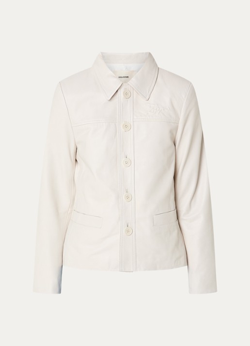 Zadig&Voltaire Liamys jack van lamsleer met logo - voorkant 2 creme