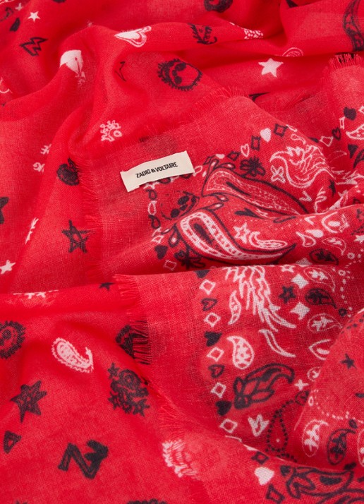 Zadig&Voltaire Maddie sjaal met paisley dessin 120 x 120 cm - detail 3 rood