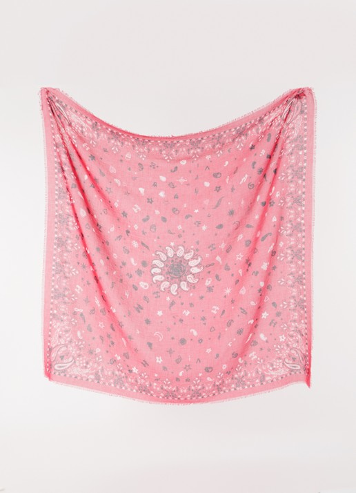 Zadig&Voltaire Maddie sjaal met paisley dessin 120 x 120 cm - detail donkerroze