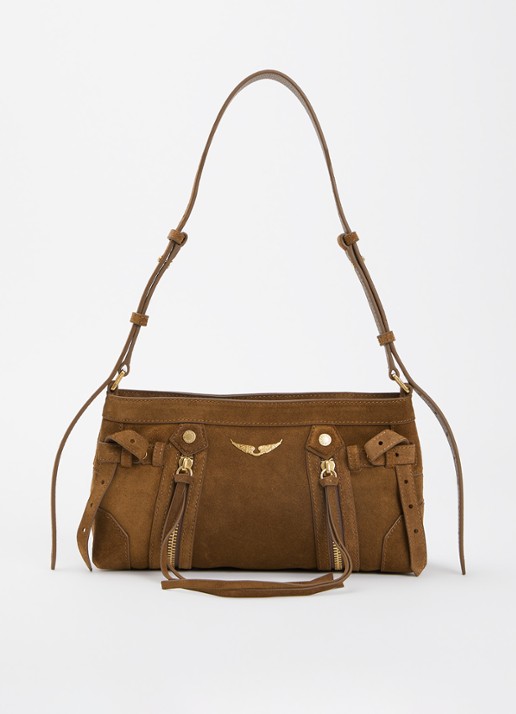 Zadig&Voltaire Madison mini schoudertas van suède - voorkant 2 camel