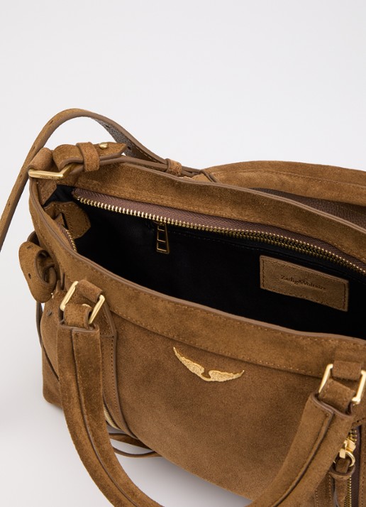 Zadig&Voltaire Madison small schoudertas van suède met verstelbare schouderriem - detail camel