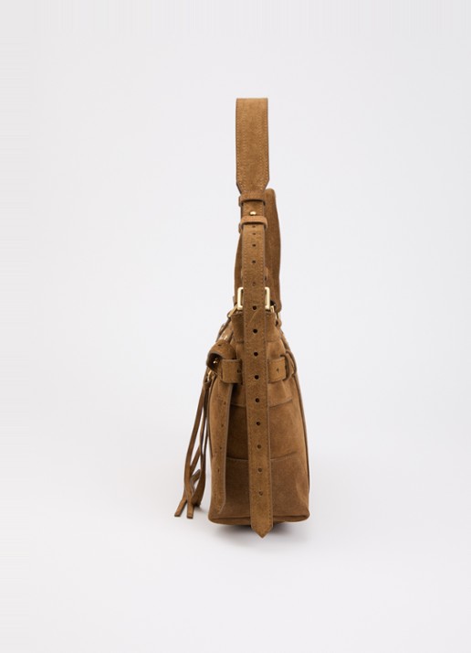 Zadig&Voltaire Madison small schoudertas van suède met verstelbare schouderriem - detail 2 camel