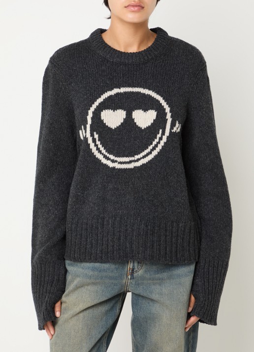 Zadig&Voltaire Malty grofgebreide trui van merino wol met ingebreid patroon - detail 4 antraciet