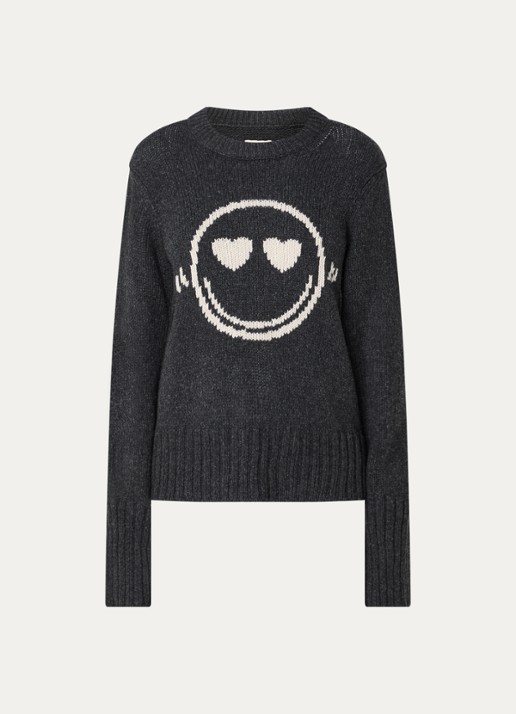 Zadig&Voltaire Malty grofgebreide trui van merino wol met ingebreid patroon - voorkant 2 antraciet