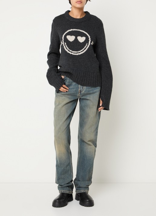 Zadig&Voltaire Malty grofgebreide trui van merino wol met ingebreid patroon - voorkant 3 antraciet
