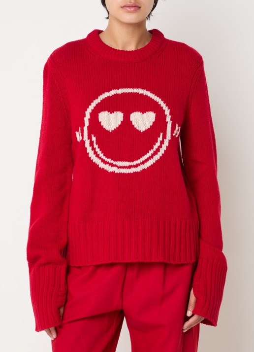 Zadig&Voltaire Malty grofgebreide trui van merino wol met ingebreid patroon - detail rood