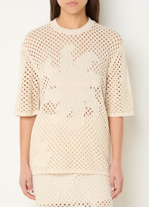 Zadig&Voltaire Malyna grofgebreide top met opengewerkt dessin - detail beige