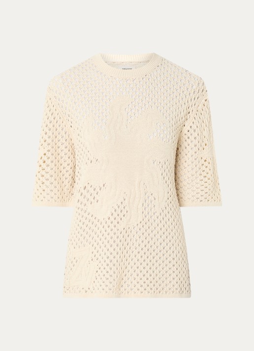 Zadig&Voltaire Malyna grofgebreide top met opengewerkt dessin - voorkant 3 beige