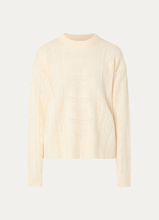Zadig&Voltaire Markuz fijngebreide trui in wolblend met opengewerkt dessin - voorkant creme