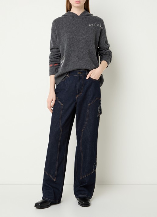 Zadig&Voltaire Markyz fijngebreide hoodie met borduring - voorkant 3 donkergrijs