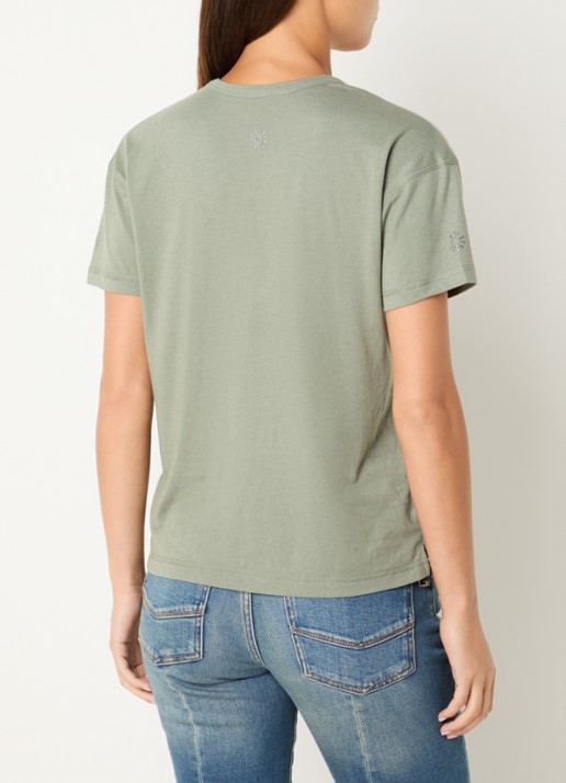 Zadig&Voltaire Marta T-shirt in linnenblend met details van strass - achterkant 2 lichtbruin