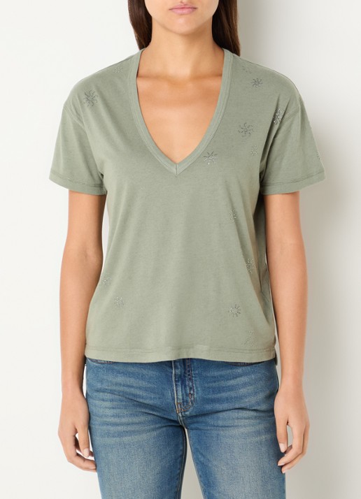 Zadig&Voltaire Marta T-shirt in linnenblend met details van strass