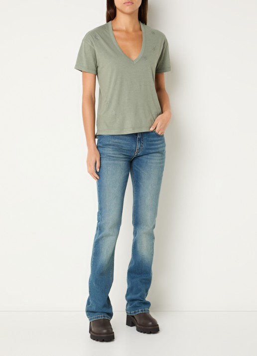 Zadig&Voltaire Marta T-shirt in linnenblend met details van strass - voorkant 4 lichtbruin