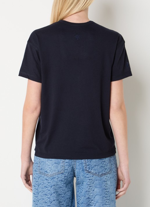 Zadig&Voltaire Marta T-shirt in linnenblend met details van strass - achterkant royalblauw