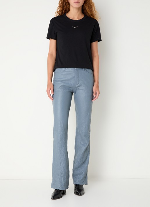 Zadig&Voltaire Marta T-shirt in linnenblend met logo - voorkant 2 zwart