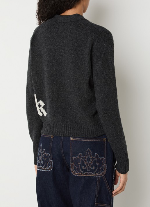 Zadig&Voltaire Masy grofgebreid vest van merino wol met ingebreide print - achterkant antraciet
