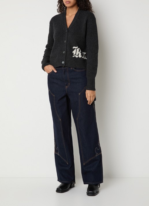 Zadig&Voltaire Masy grofgebreid vest van merino wol met ingebreide print - voorkant 3 antraciet