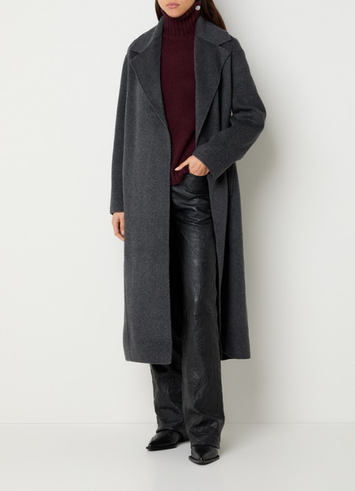 Zadig&Voltaire Meli mantel in wolblend met strikceintuur - voorkant 4 antraciet