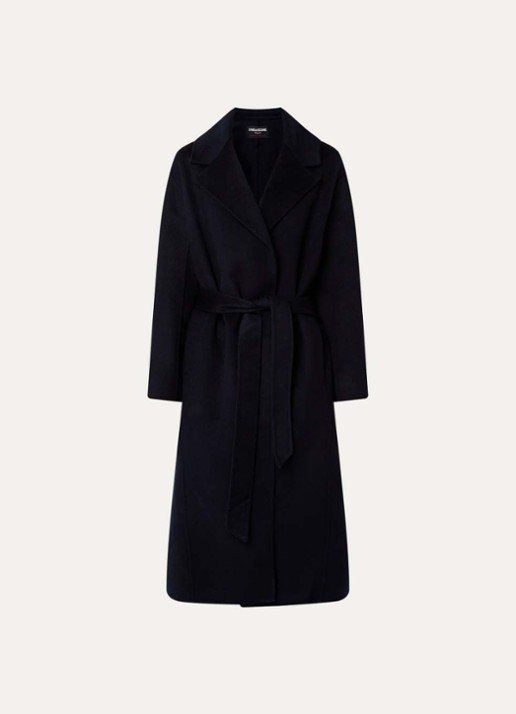 Zadig&Voltaire Meli mantel in wolblend met strikceintuur - voorkant 3 donkerblauw