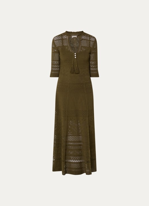 Zadig&Voltaire Memphis fijngebreide midi jurk met uitneembare voering - voorkant 3 legergroen
