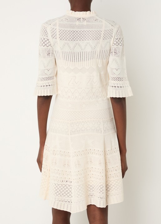 Zadig&Voltaire Memphisa grofgebreide mini jurk met opengewerkt dessin - achterkant 4 creme